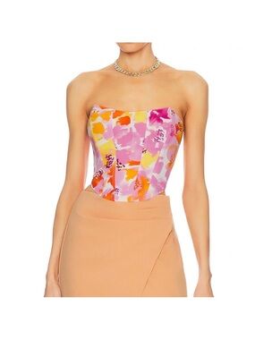 Strapless Floral Corset Bodysuit in Pink and Orange